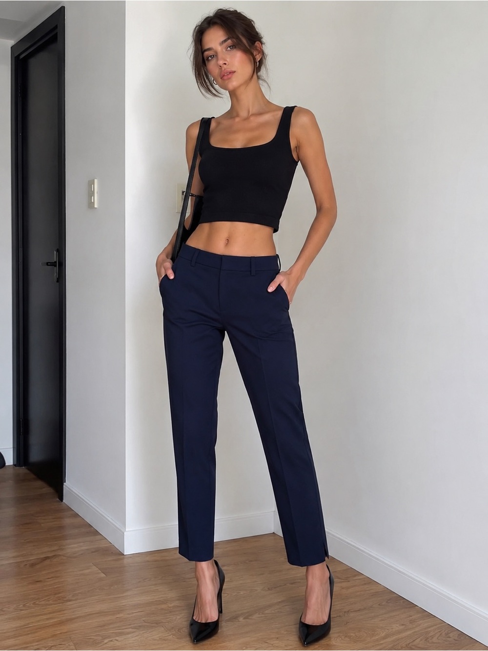 H&M Navy Straight Leg Tailored Pants size 2